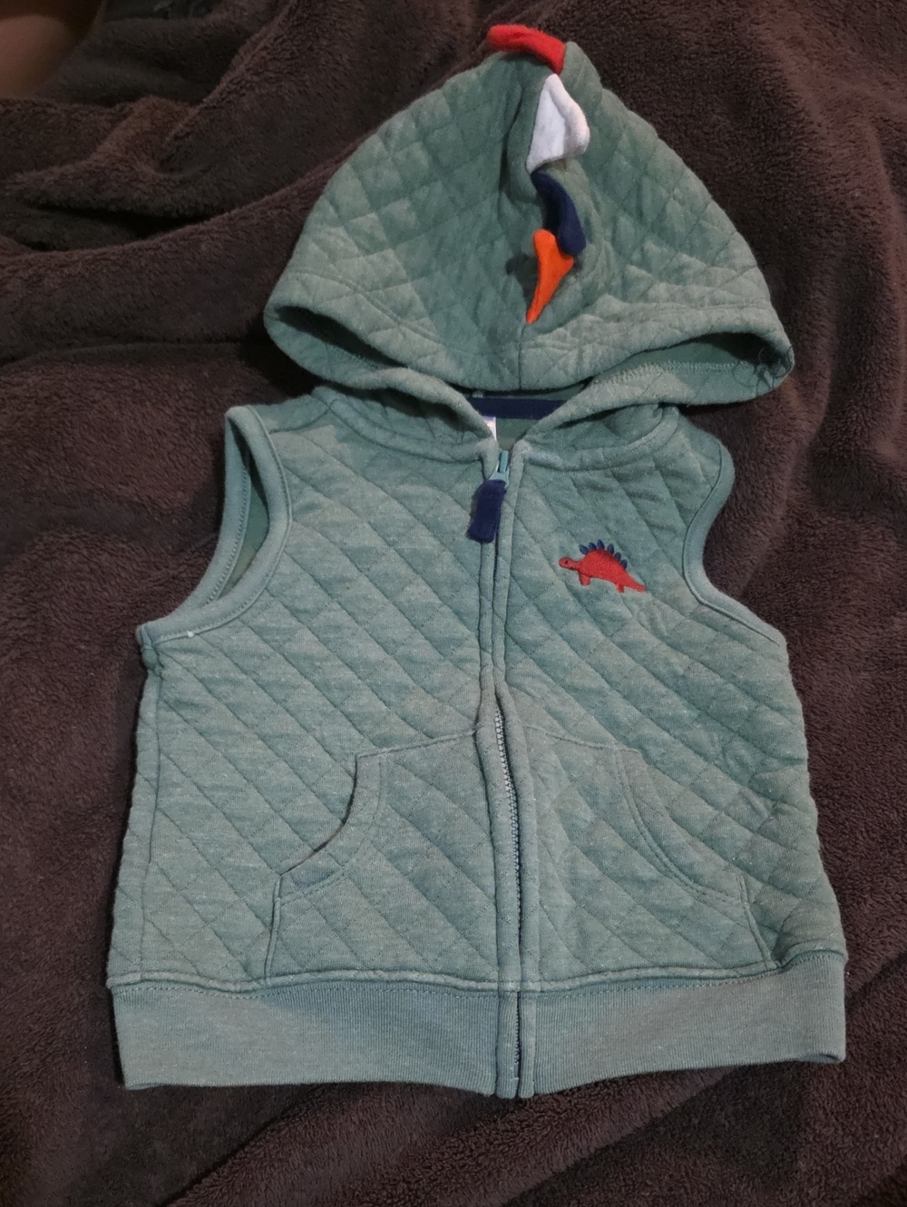 Quilted Green Dino Hooded Vest, 12m